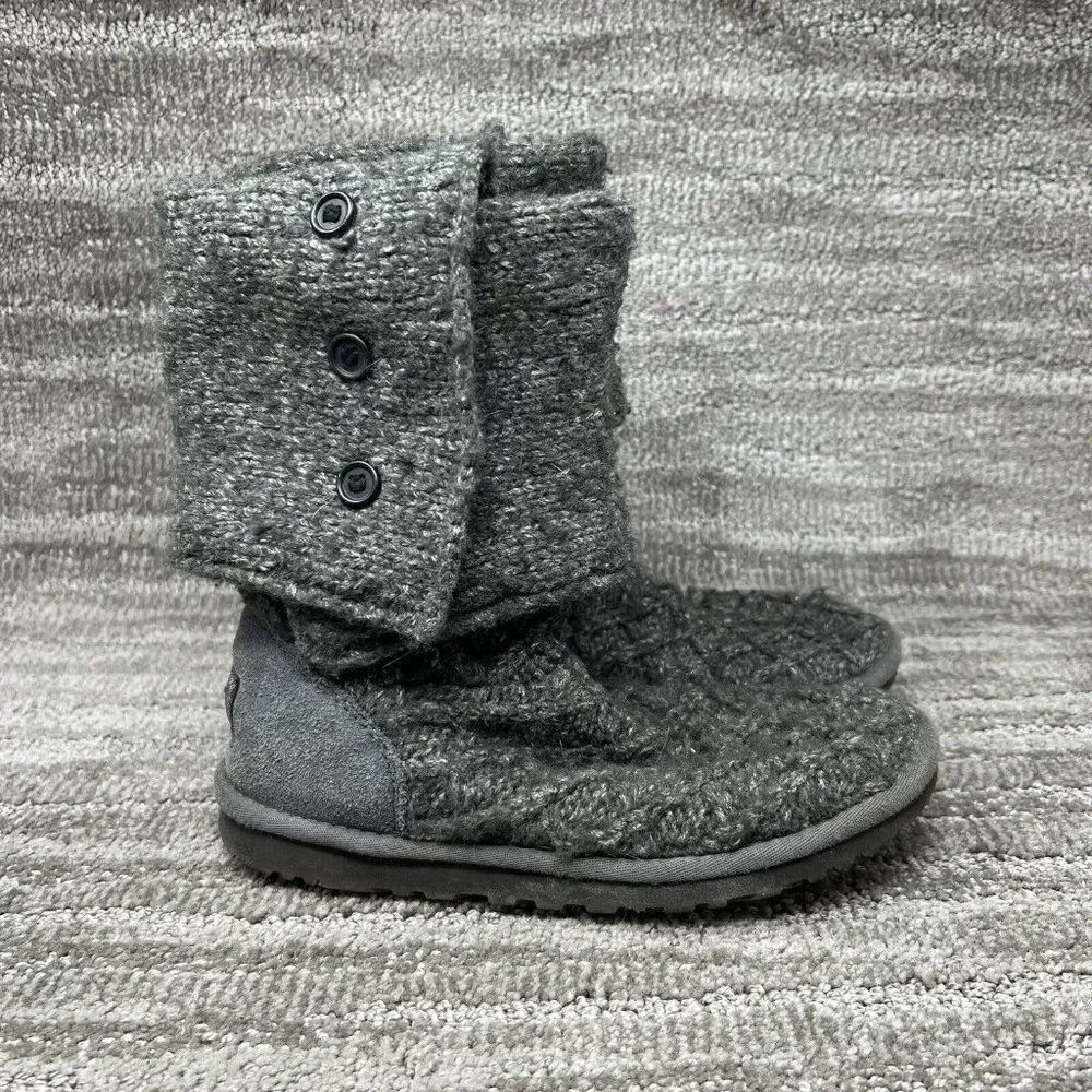 UGG Australia Sz 6 Womens Lattice Cardy 3066 Gray Winter Boots Knit Round Toe